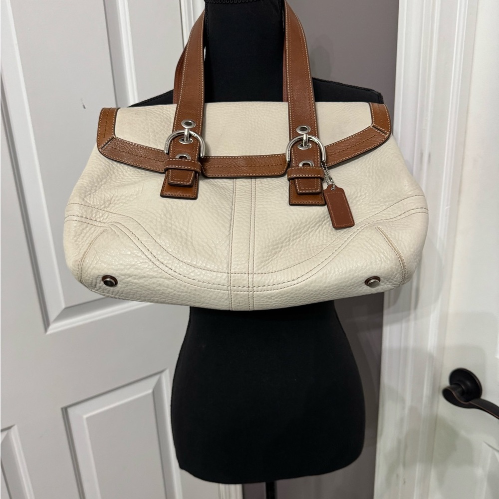 Coach Cream and Brown Shoulder Bag